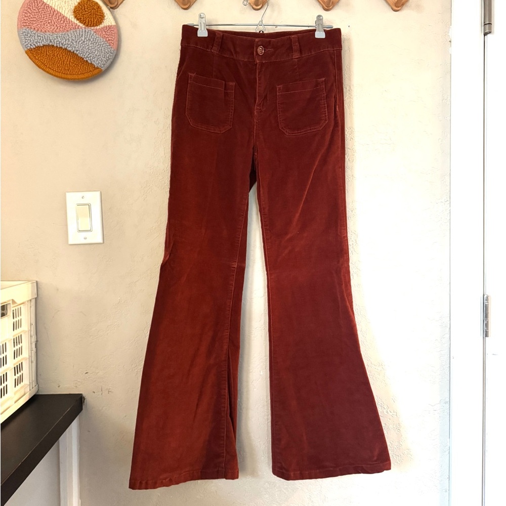 Anthropologie pilcro flare bell bottom corduroy pants in brick red